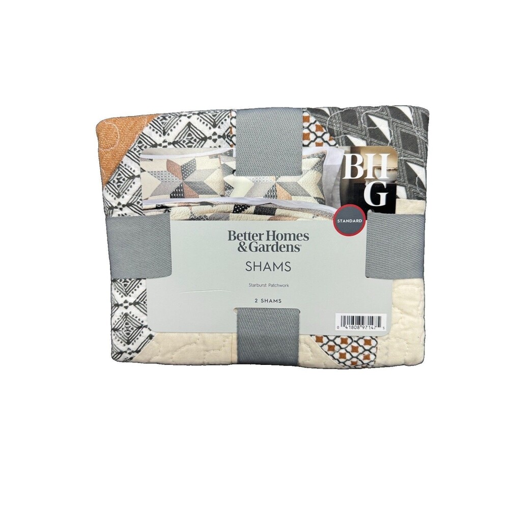 (A5) Better Homes & Gardens Starburst Patchwork Standard Shams 20x26 Set of 2 N